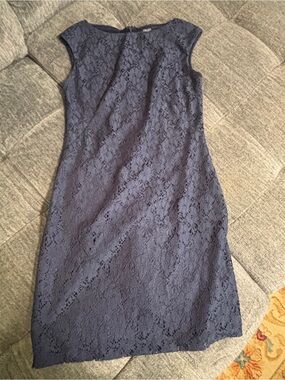 Chaps Navy Lace Cap-Sleeve Sheath Dress